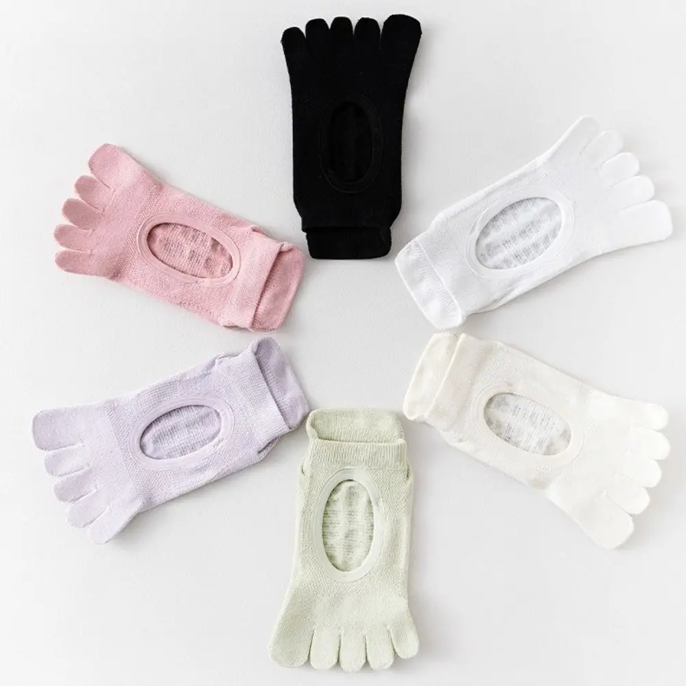 Nuevos calcetines de malla para Yoga Pilates, calcetines transpirables de Color sólido con cinco dedos, calcetines suaves antideslizantes para Fitness para práctica de baile - imagen 3