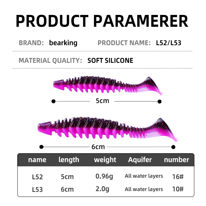 BEARKING, recién llegado, 50mm, 60mm, cebo suave, señuelo de pesca Artificial de silicona, gusano, sábalo, pez necesario, aparejos de lubina de agua salada - imagen 2