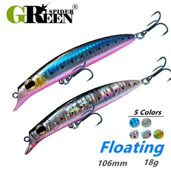 Greenspider Wobblers 106mm 18g flotante Minnow para lubina agua salada