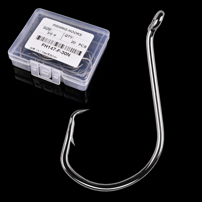 Anzuelo de pulpo de acero de alto carbono con ganchos de púas, afilar el círculo de pesca, un solo gancho, Japón para señuelo suave, carpa, bagre, 20 unids/lote por caja