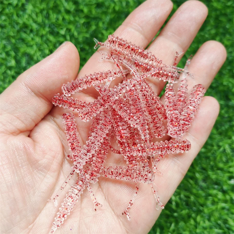 Swolfy-señuelo de Pesca de gusano de 100 piezas, cebos flexibles de goma Artificial para gusanos de tierra, 45mm, 0,5g - imagen 4