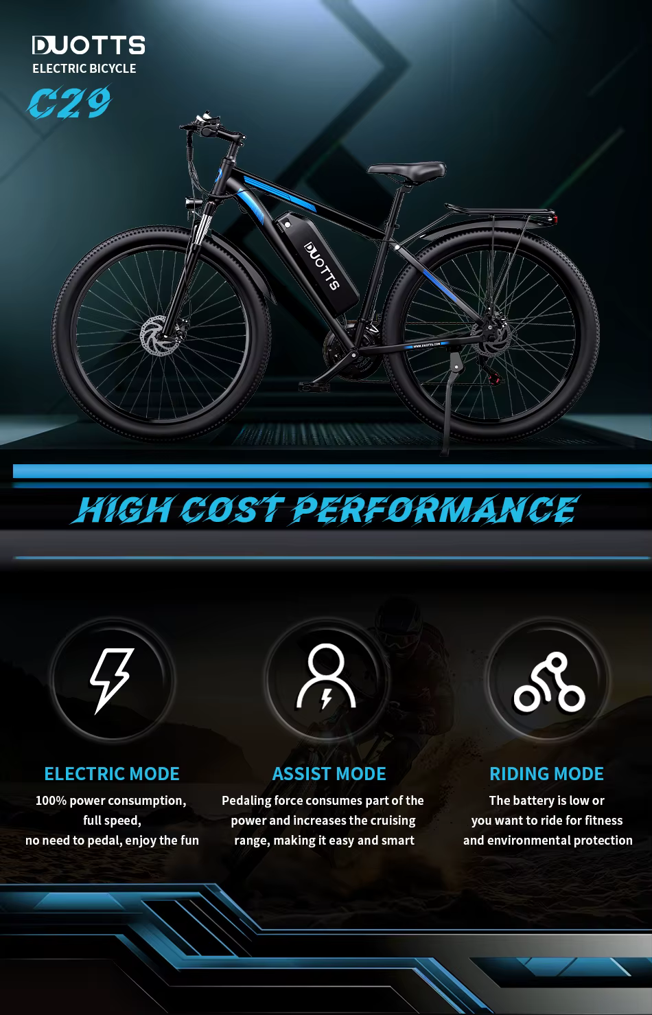 Bicicleta Eléctrica DUOTTS C29 vista lateral