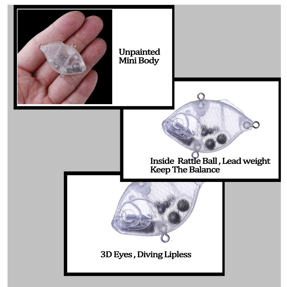 Chan'sHuang-Cebo en blanco sin pintar de 20 piezas, 40mm, 7,6g, sonajeros de hundimiento, Mini vibración, Crankbaits, señuelo de pesca Artificial artesanal - imagen 5