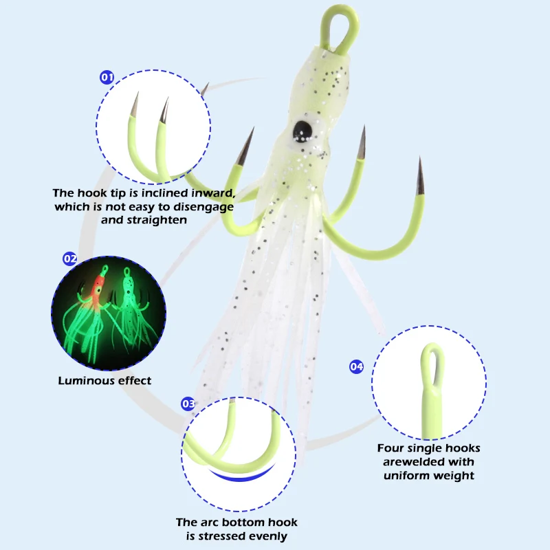 OBSESSION HK033 10 unids/caja anzuelo de calamar de pulpo brillante brillante faldas de silicona suave señuelo de agua salada anzuelos de pesca de calamar de acero al carbono - imagen 4