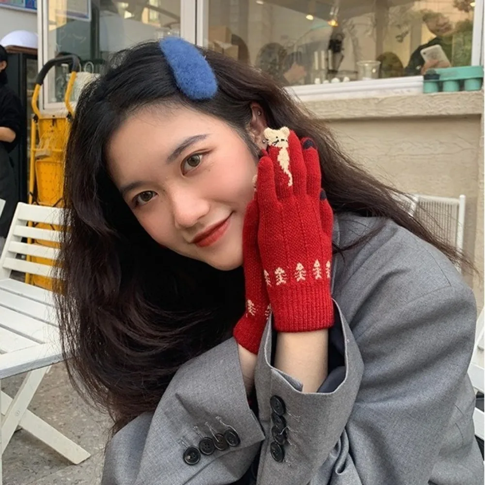 Nuevos guantes de invierno de gatos de dibujos animados, guantes cálidos y gruesos de punto, guantes de dedo completo a prueba de viento para pantalla táctil, Otoño Invierno - imagen 5