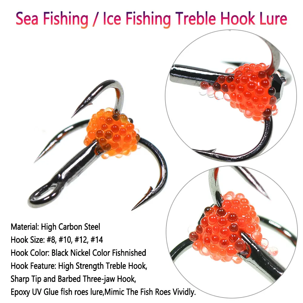 5 piezas 8 # 10 # 12 # 14 # Señuelo de anzuelo triple para pesca en hielo de invierno, anzuelo de pesca de mar, aparejos de acero rico en carbono, anzuelo de tres mandíbulas, cebo que se hunde - imagen 3