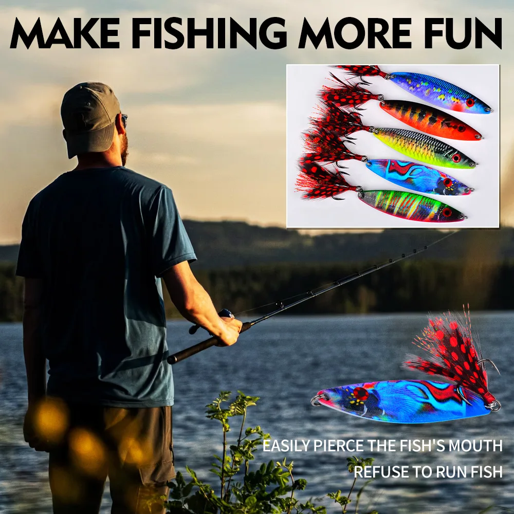 7,5 CM 17G patrón de escamas de pescado cuchara de Metal señuelo de pesca pesca en el mar cebo Artificial pluma anzuelo triple para aparejos de pesca de lubina - imagen 2