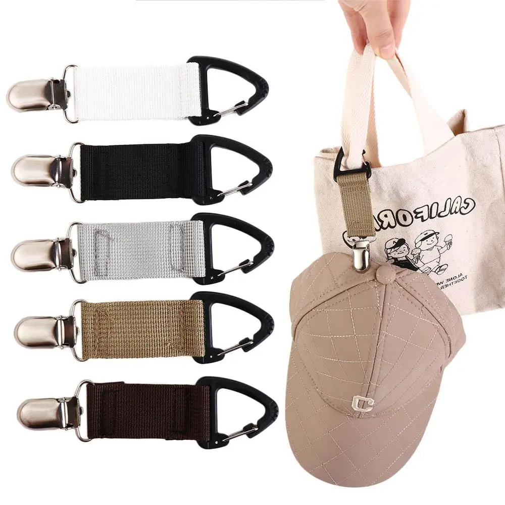 Mosquetón para acampar, hebilla para cinturón, equipaje, sombrero de viaje, Clip para sombrero de paja, mochila, gancho para llave, Clip elástico para sombrero, correa ajustable para bolso