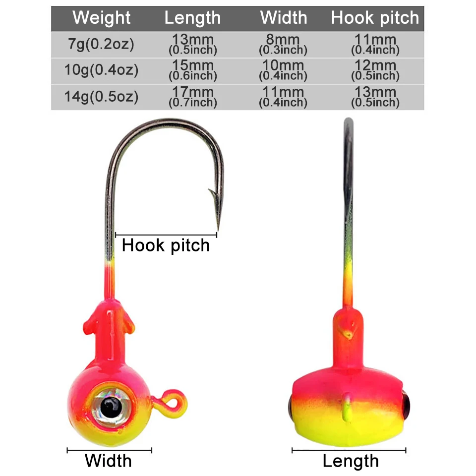 Lote de 5 unidades de anzuelos 3D de 3,5g/5g/7g/10g/14g con cabeza de plomo, juego de aparejos de pesca con púas para gusanos blandos, cebo, barco oceánico - imagen 2