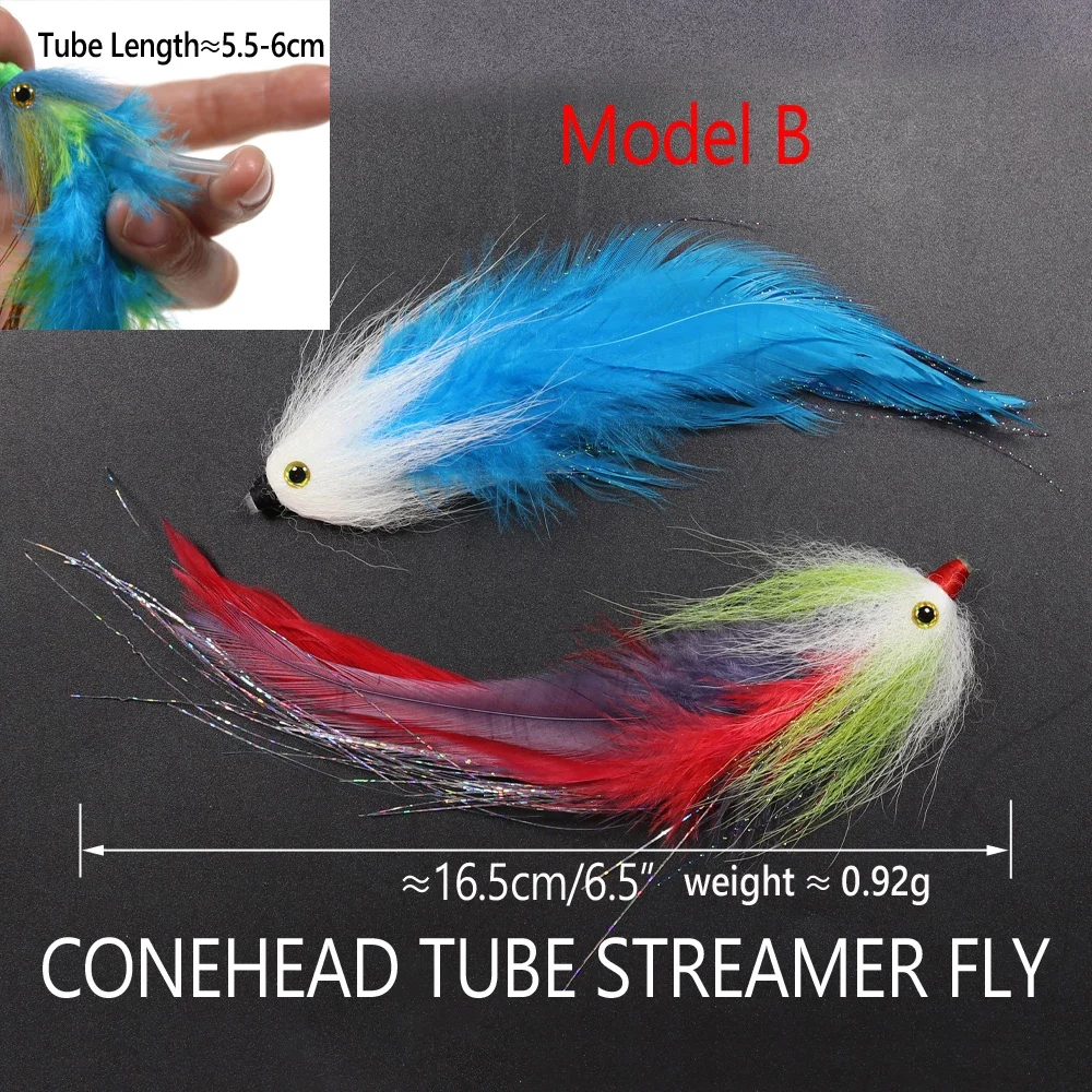 Wifreo 2PCS # 2/0 pluma Streamer pesca mosca salmón trucha Steelhead Lucio moscas señuelo cebo Conehead tubo moscas aparejos de pesca - imagen 4