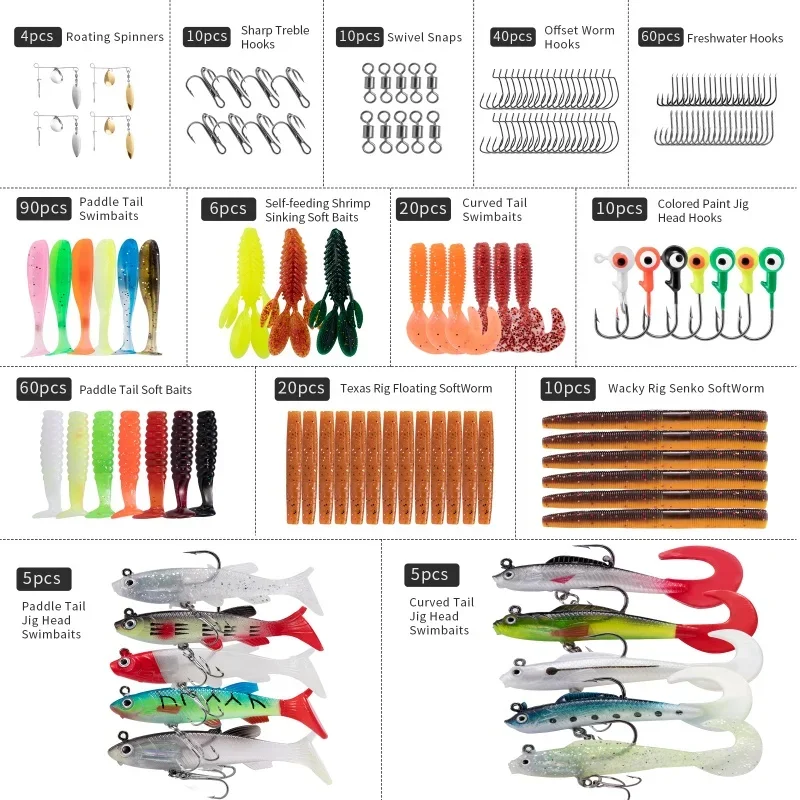 Juego de Señuelos de Pesca de 350 Uds., Kit de cebo de silicona suave de agua dulce, Wobbler Artificial, plantilla de Metal, cucharas, anzuelo, accesorios de pesca, aparejos - imagen 3