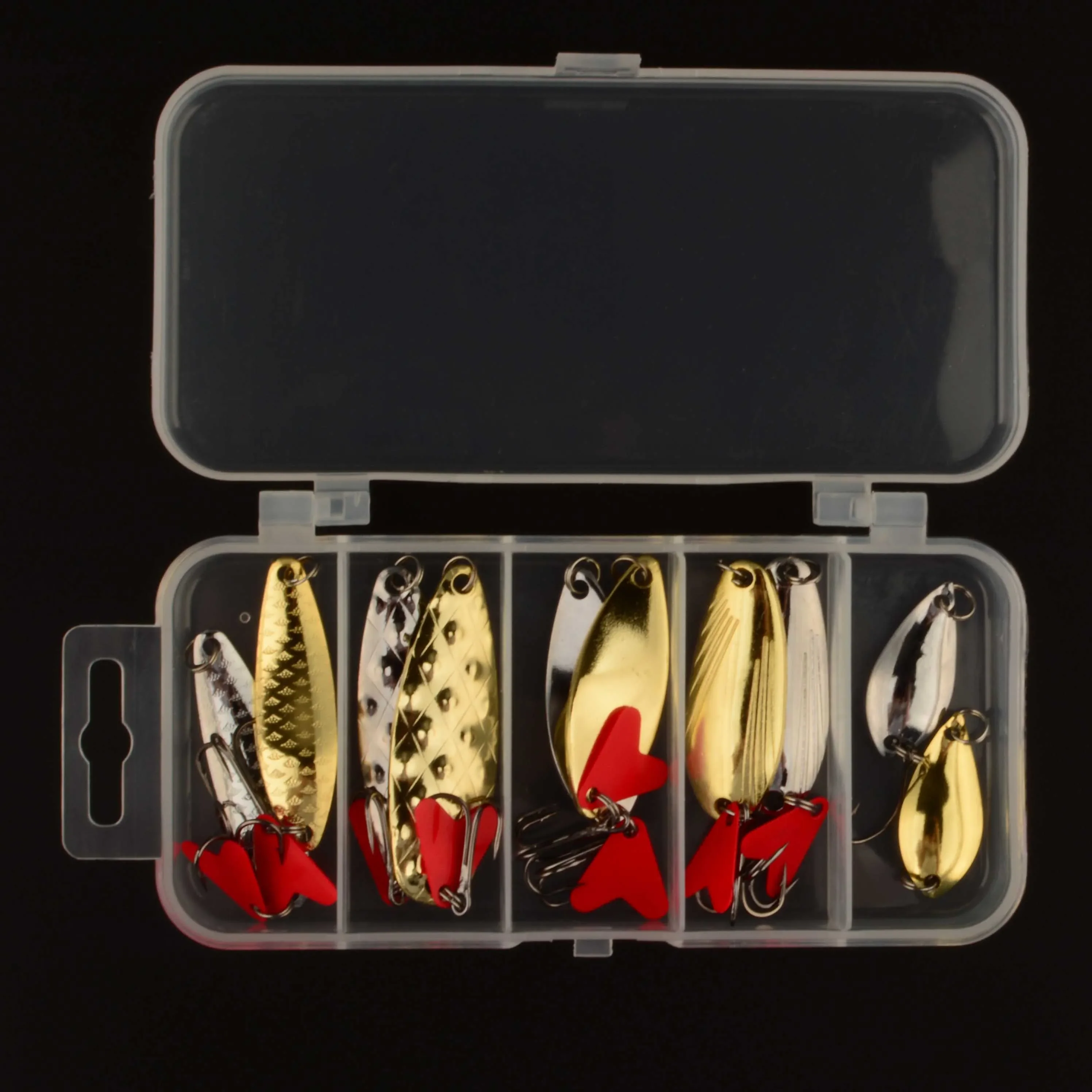 10 Uds plantilla de Metal cuchara Spinner señuelo de pesca Wobbler juego de cebo con caja de aparejos de pesca Kit para juego de cebo de señuelo de pesca - imagen 5