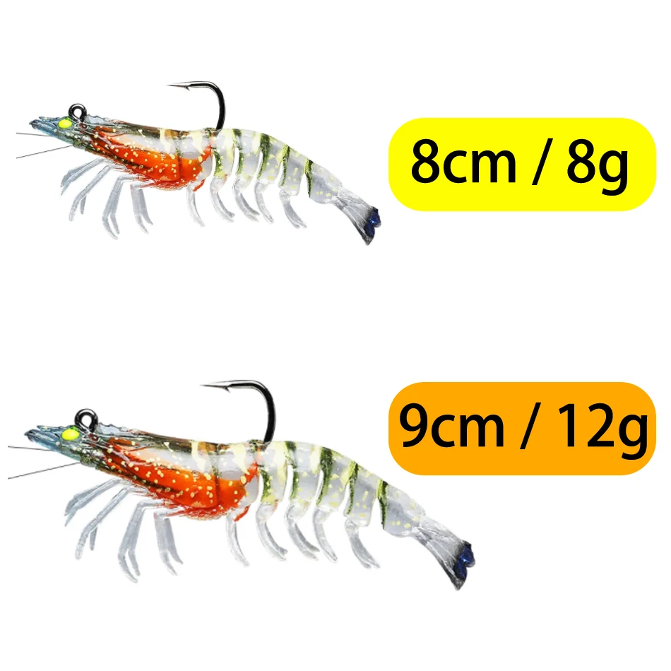 Señuelo de pesca Artificial, aparejo giratorio de 3 piezas, 8g/12g, gambas suaves y luminosas con anzuelo, señuelo Swimbait Wobbler - imagen 3