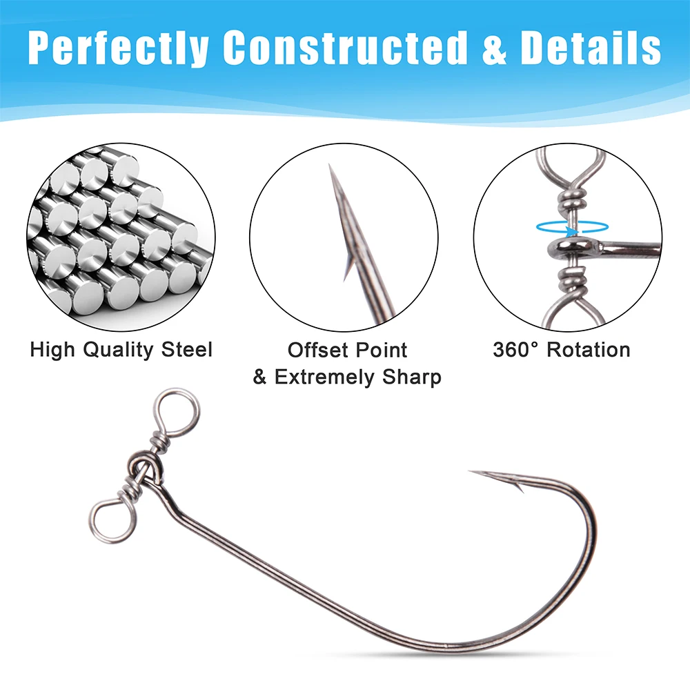30 Uds. Anzuelos de pesca de tiro caído, aparejo de tiro de vástago largo de acero rico en carbono y anzuelos de gusano giratorios para carpa, lubina, perca, bagre - imagen 3