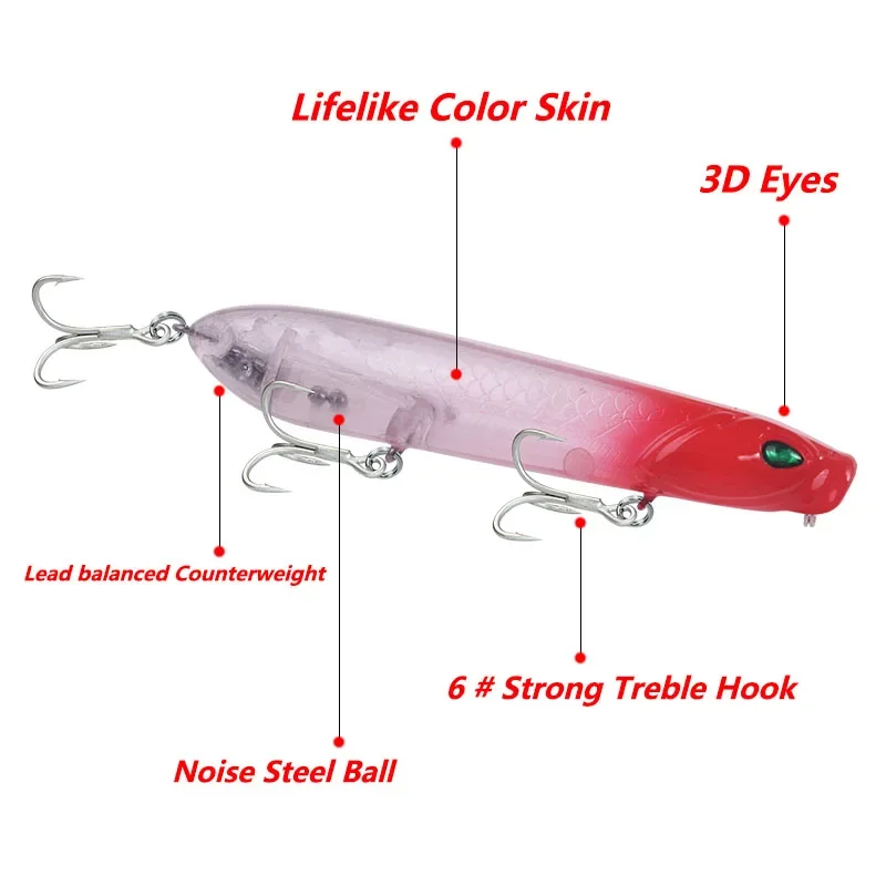 Señuelo de pesca con lápiz Topwater, 10cm, 17,5g, Popper de fundición larga, Wobbler flotante, cebo Artificial de plástico con anzuelos, Lucio, 1 ud.