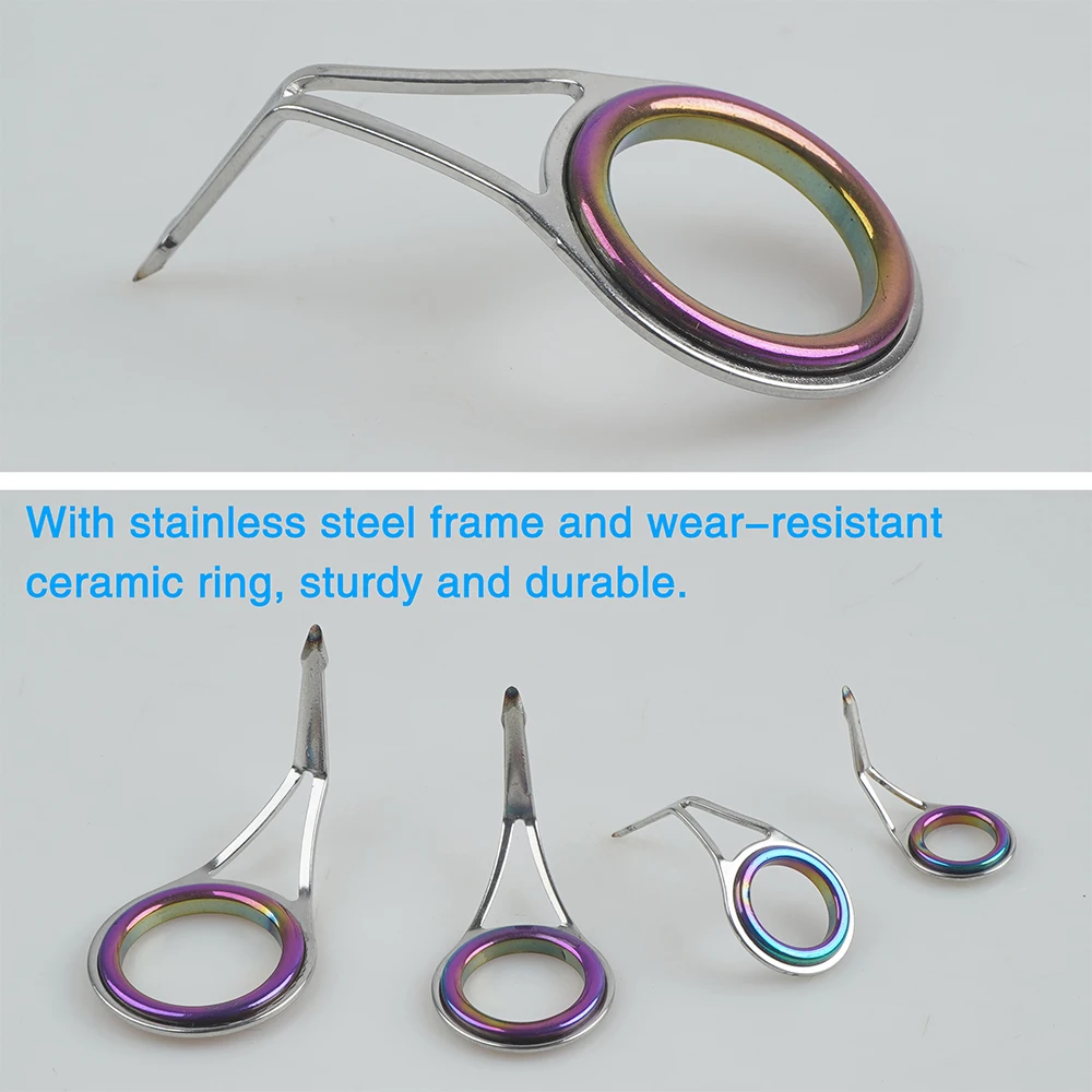 Kit de reparación de caña de pescar, Kit de reparación de punta de caña de acero inoxidable, guías de caña de pescar de fundición giratoria, aparejos de repuesto, 7 Uds./14 Uds. - imagen 3