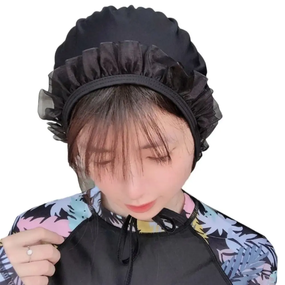Accesorios de natación gorro de natación de encaje protección para los oídos tamaño libre gorro de buceo elástico encantador gorro de baño ligero nadar - imagen 4