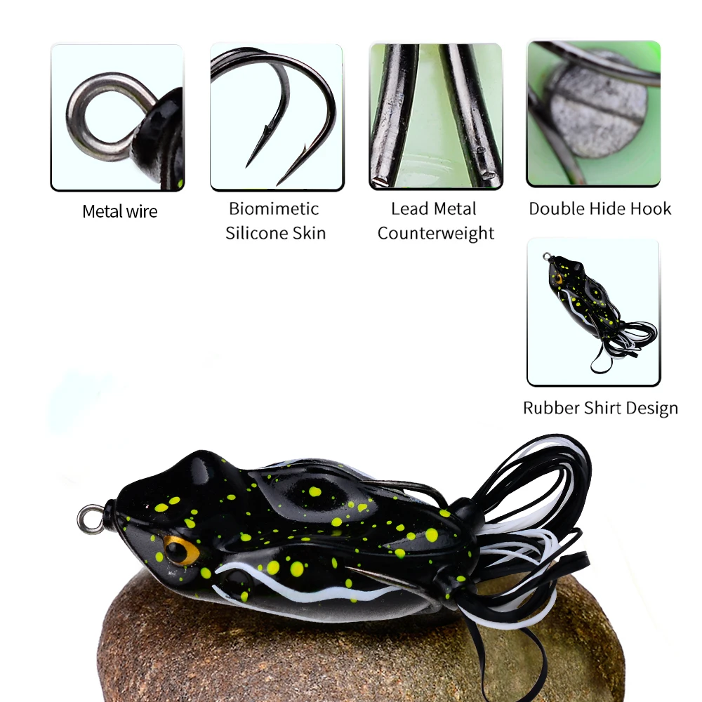 PROBEROS-cebo de pesca tipo RANA 5 piezas, cebo de pesca de plástico con gancho, biónico Artificial, 3D, ojo Thunderfrog, 65/70mm - imagen 4