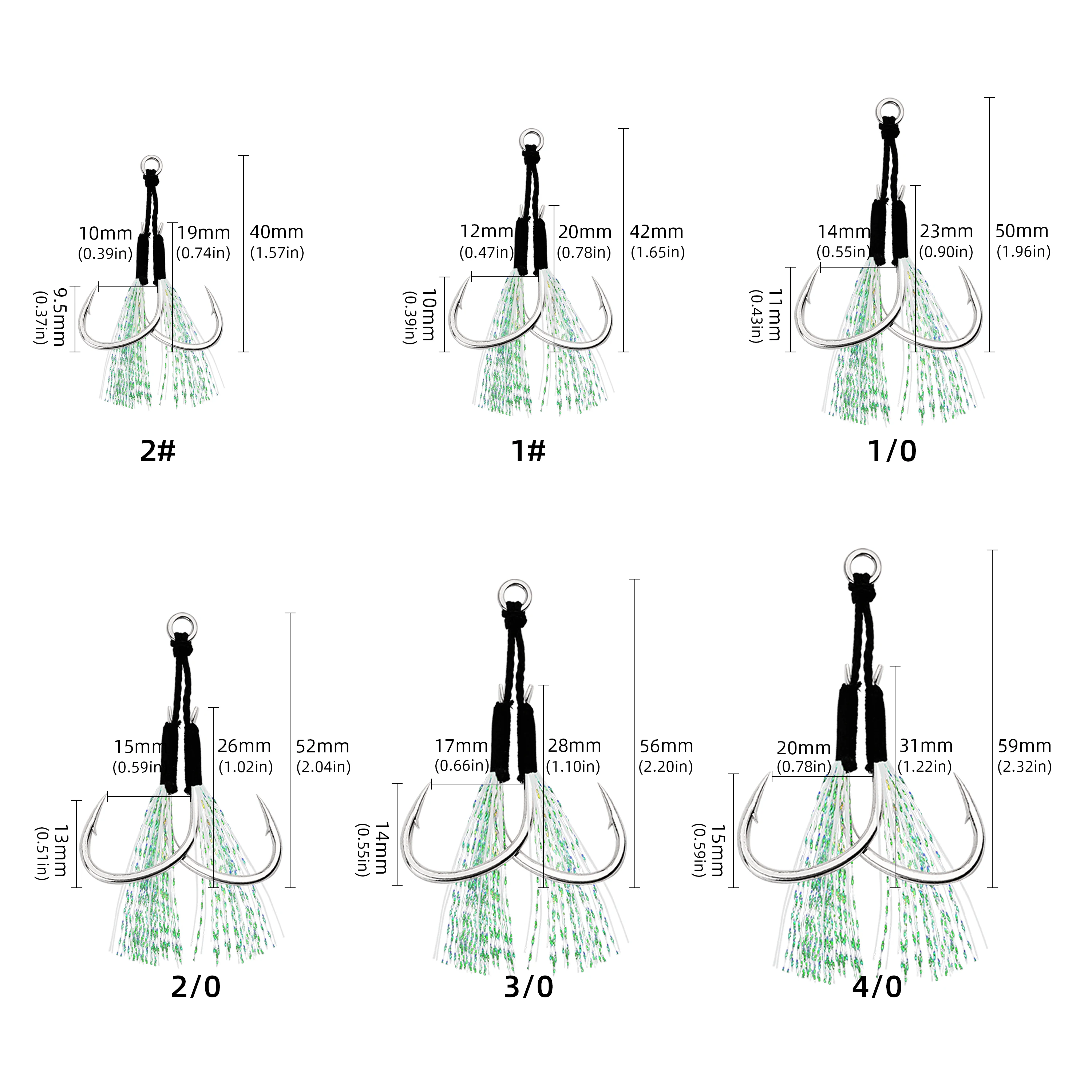 10 pares de anzuelos de asistencia de plantilla fundida, línea luminosa de plumas de acero inoxidable de alta resistencia, anillo sólido, cuchara de Jigging, anzuelo de agua salada - imagen 2