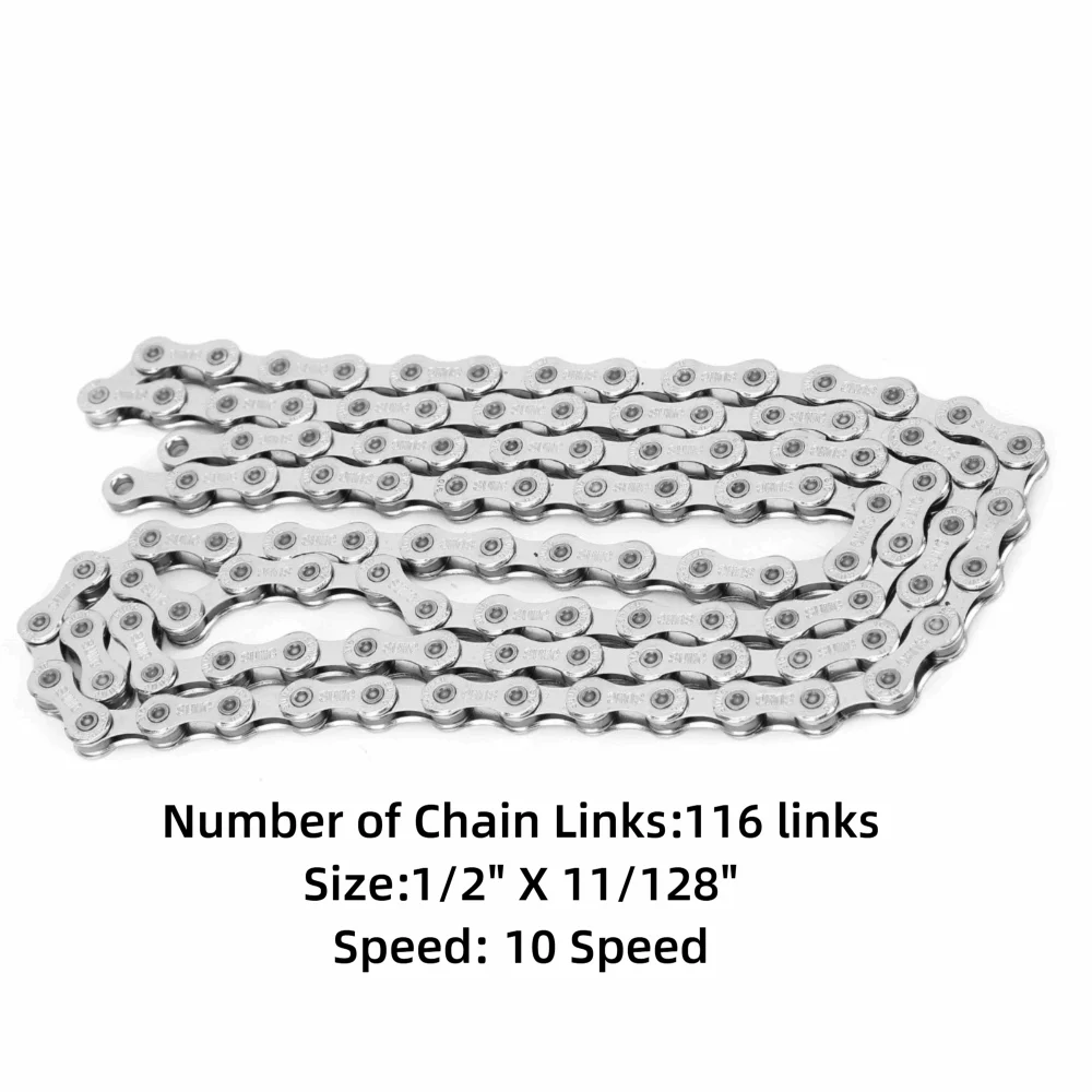 Cadena de bicicleta duradera de 10 velocidades, 1/2 "X 11/128", 116 eslabones, cadena de bicicleta de carretera, cadena de repuesto de acero rico en carbono, reparación de bicicletas - imagen 5
