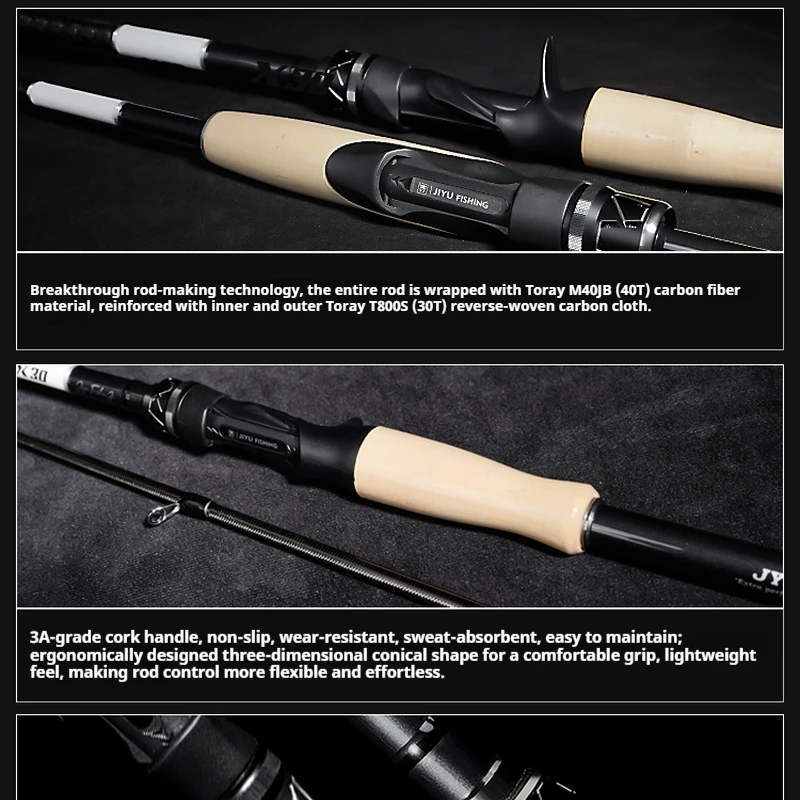 Caña de pescar Jiyu X30 Carbono – Mango pistola lance largo - imagen 2