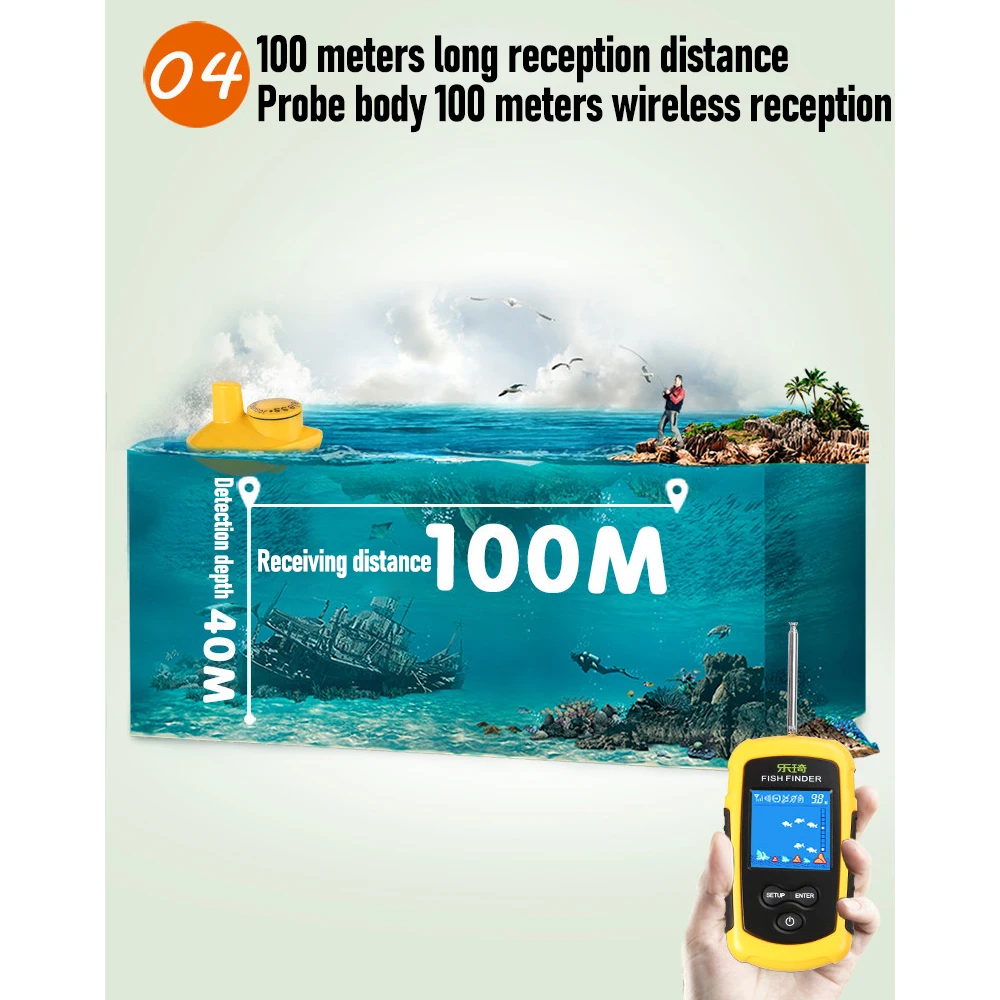 Buscador de peces portátil con cable/inalámbrico, dispositivo Detector de peces, buscador de 40m de profundidad para Kayak, canoa, Pontón, barco, buscador de pesca - imagen 4