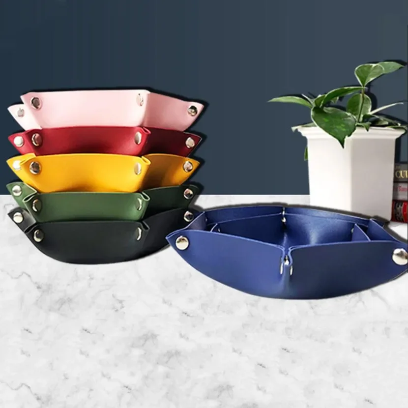 Caja de almacenamiento de cuero Hexagonal, bandeja plegable para dados, bandeja cuadrada de monedas hexagonal plegable de cuero PU, juego de dados Magic The Gathering - imagen 5