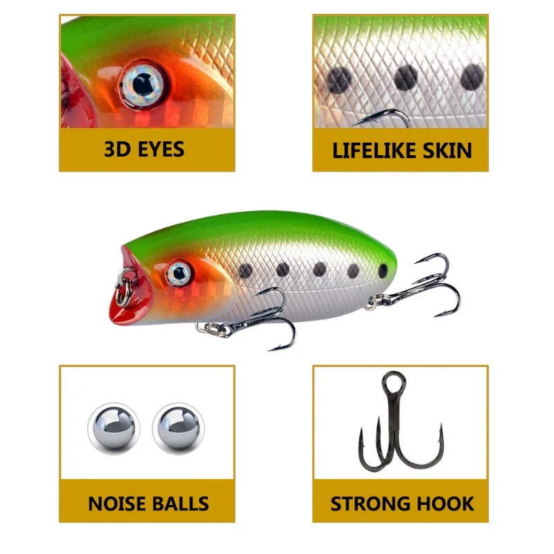 Cebo de pesca Artificial, señuelo de pesca Popper, Wobblers Crankbait, gancho de acero de alto carbono, 1 unidad - imagen 4