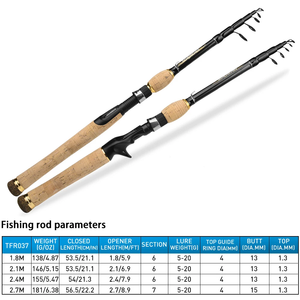 Caña de pescar giratoria o fundida de fibra de carbono portátil, 1,8 m-2,7 m, tracción máxima de 2KG, telescópica, ML, rápida, para agua dulce - imagen 3