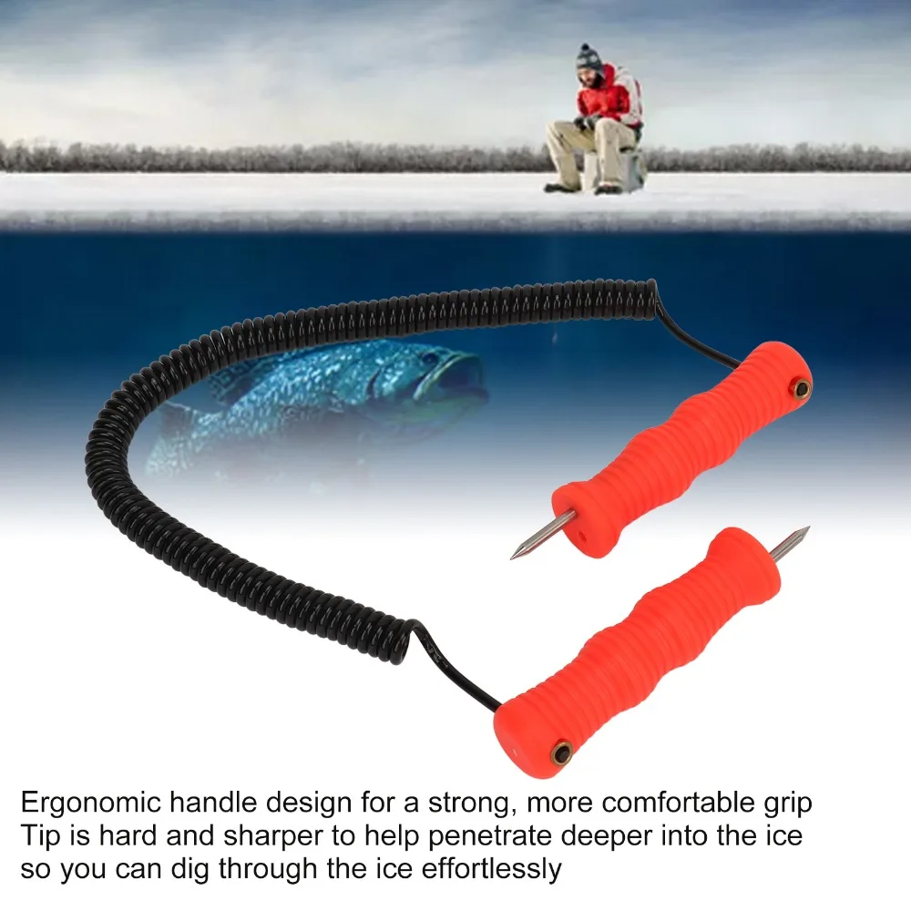 Juego de 1 Kit de Púas de Hielo Portátiles de Acero Inoxidable con Mango Ergonómico de ABS, Púas de Seguridad para Pesca en Hielo con Silbato, Púas para Hielo, Pesca en Hielo - imagen 2