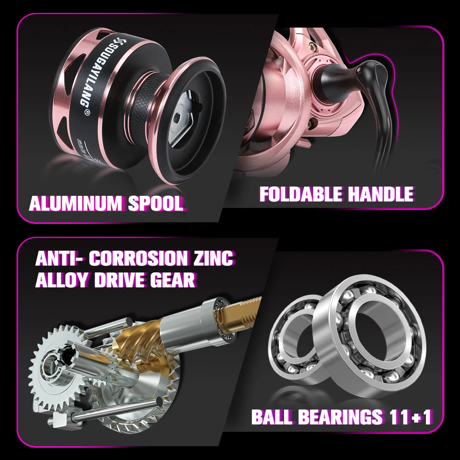 Carrete de pesca giratorio Sougayilang SH2000, carrete de aleación de aluminio, arrastre máximo de 10kg, relación de engranaje 5,2: 1, carrete de perca fresca para lubina - imagen 4