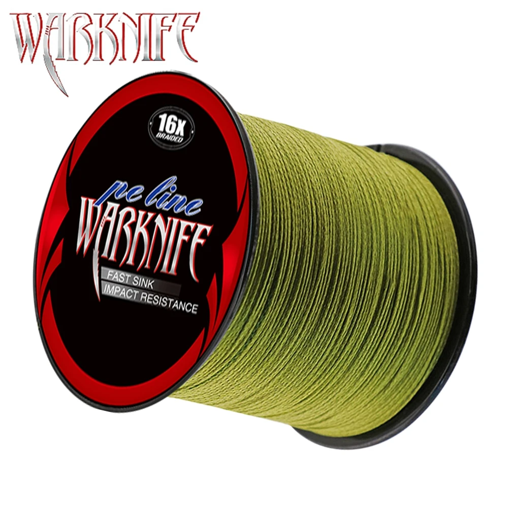 Warknife-sedal de pesca trenzado japonés, 16 hebras, 100M-2000M, núcleo hueco, PE Extreme, 20LBs-500LBs, línea de asistencia trenzada, verde militar - imagen 3
