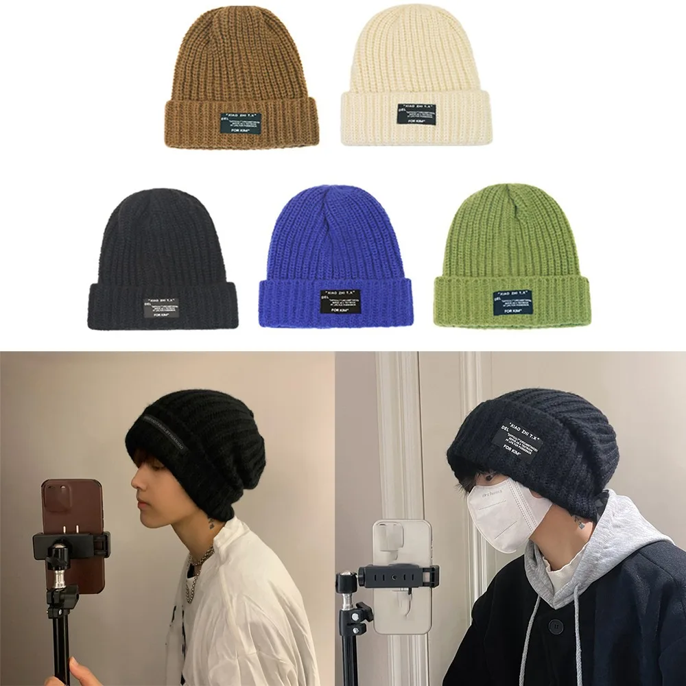 Gorro de punto cálido de invierno a la moda, gorro de lana informal de Color sólido, gorro holgado suave para mujeres y hombres - imagen 2