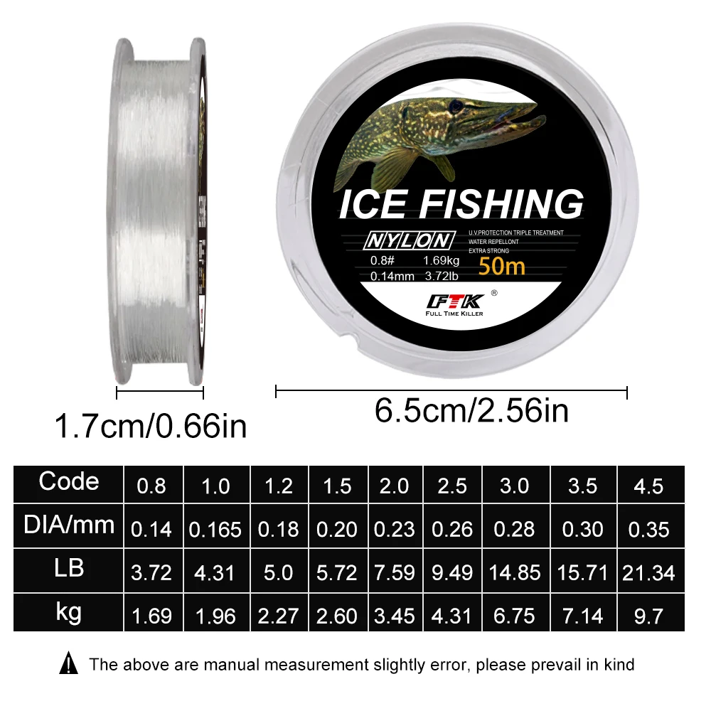 FISH KING-sedal de pesca en hielo de nailon, 50M, nivel de 0,14-0,35mm, transparente, para lubina, carpa, accesorios de pesca de invierno - imagen 3