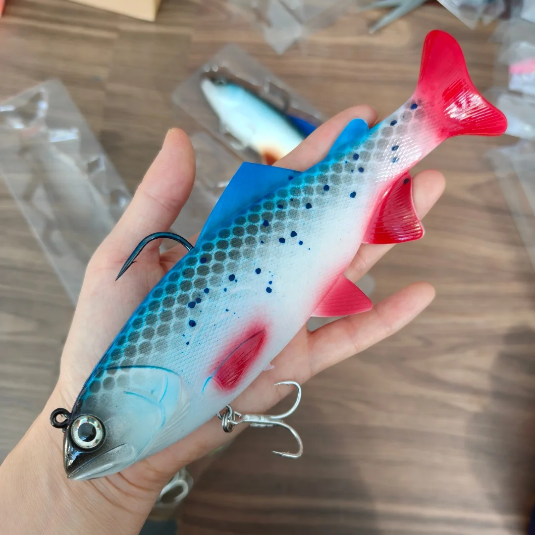 Swolfy, 1 unidad, gran juego, señuelos de plástico 3D, señuelos blandos, 130g/200mm, cebo de silicona para pesca, isca artificial, aparejos de pesca - imagen 2