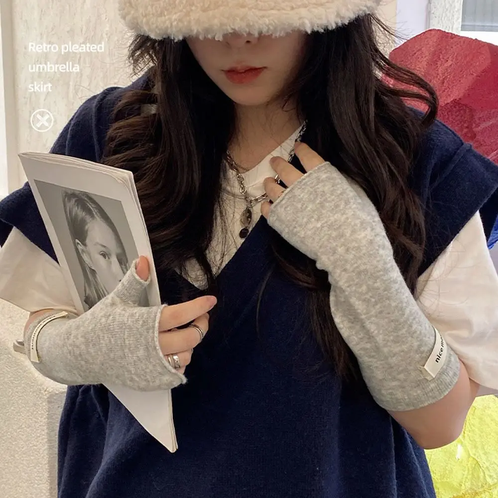 Guantes de muñeca largos de Cachemira sin dedos, guantes tejidos de manga falsa, calentadores de brazos, mangas de muñeca tobilleras de Color puro para niñas y mujeres - imagen 4