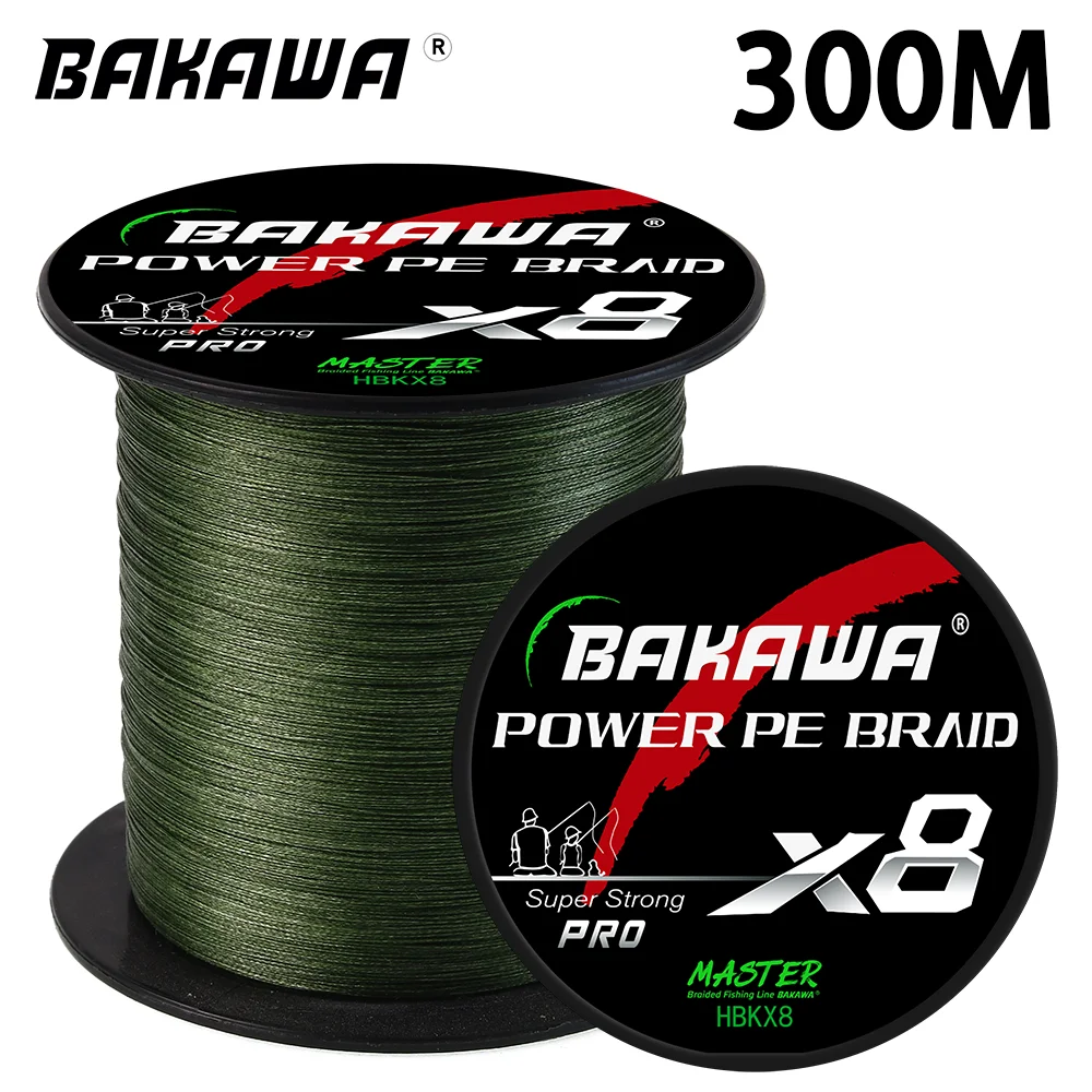Línea de Pesca trenzada BAKAWA de 8 hebras X8 súper fuerte 8 hebras multifilamento PE 300M línea trenzada duradera para Pesca de carpa