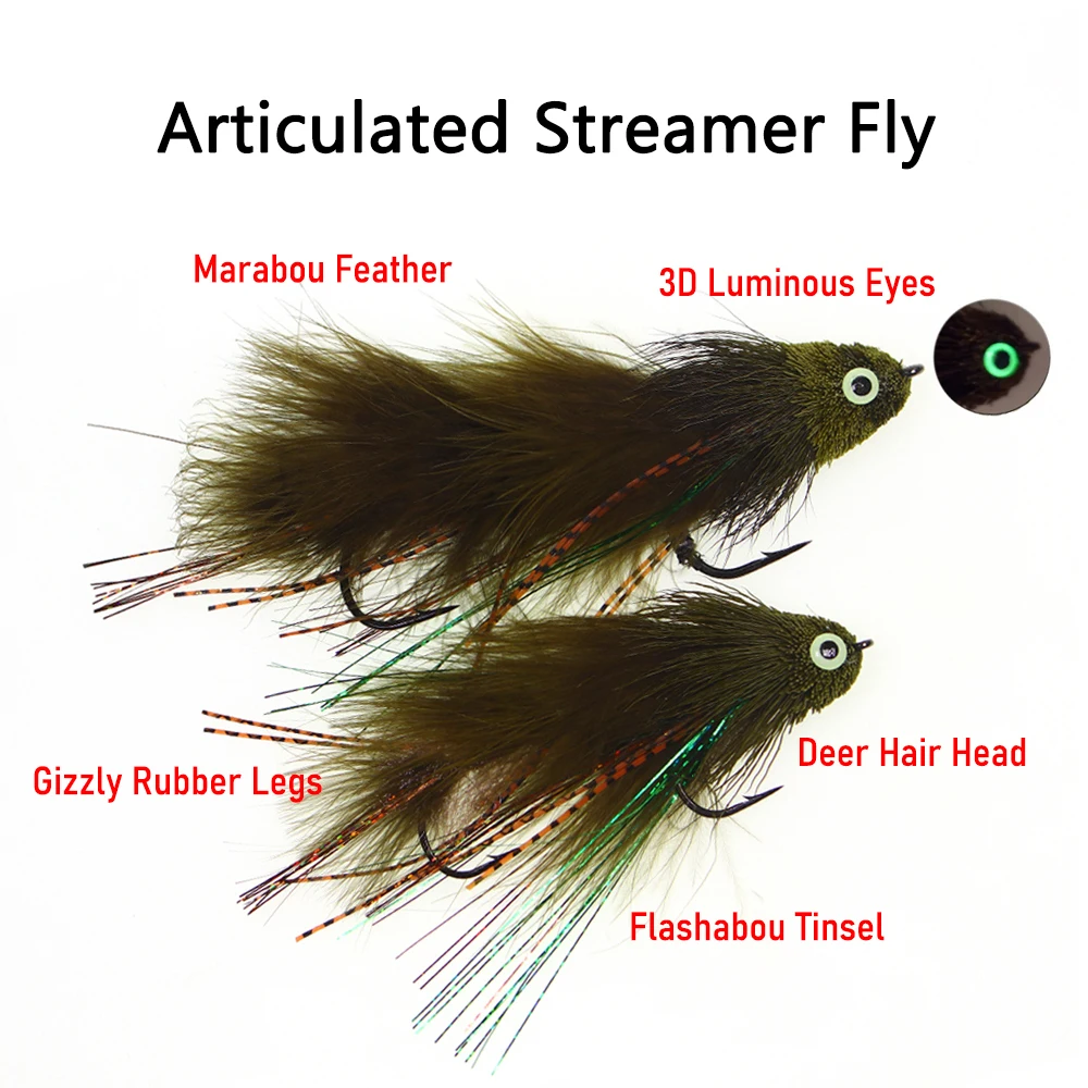 Tamaño S L pelo de ciervo juego grande serpentina articulada mosca fuerte ganchos Aberdeen trucha grande lubina agua salada señuelo de pesca con mosca cebo - imagen 2