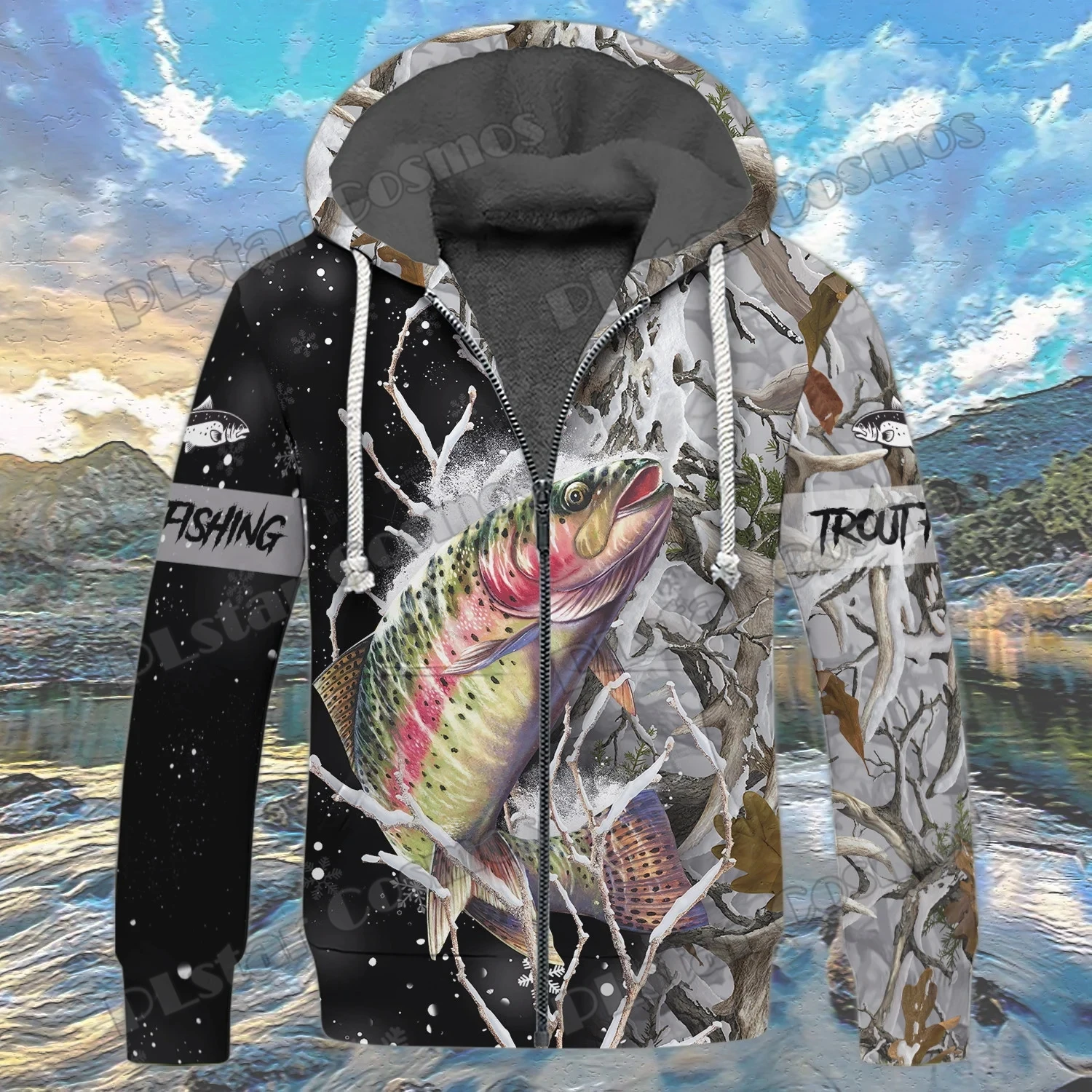 Sudadera pesca JH14 forro polar – Estampado perca amarela - imagen 3
