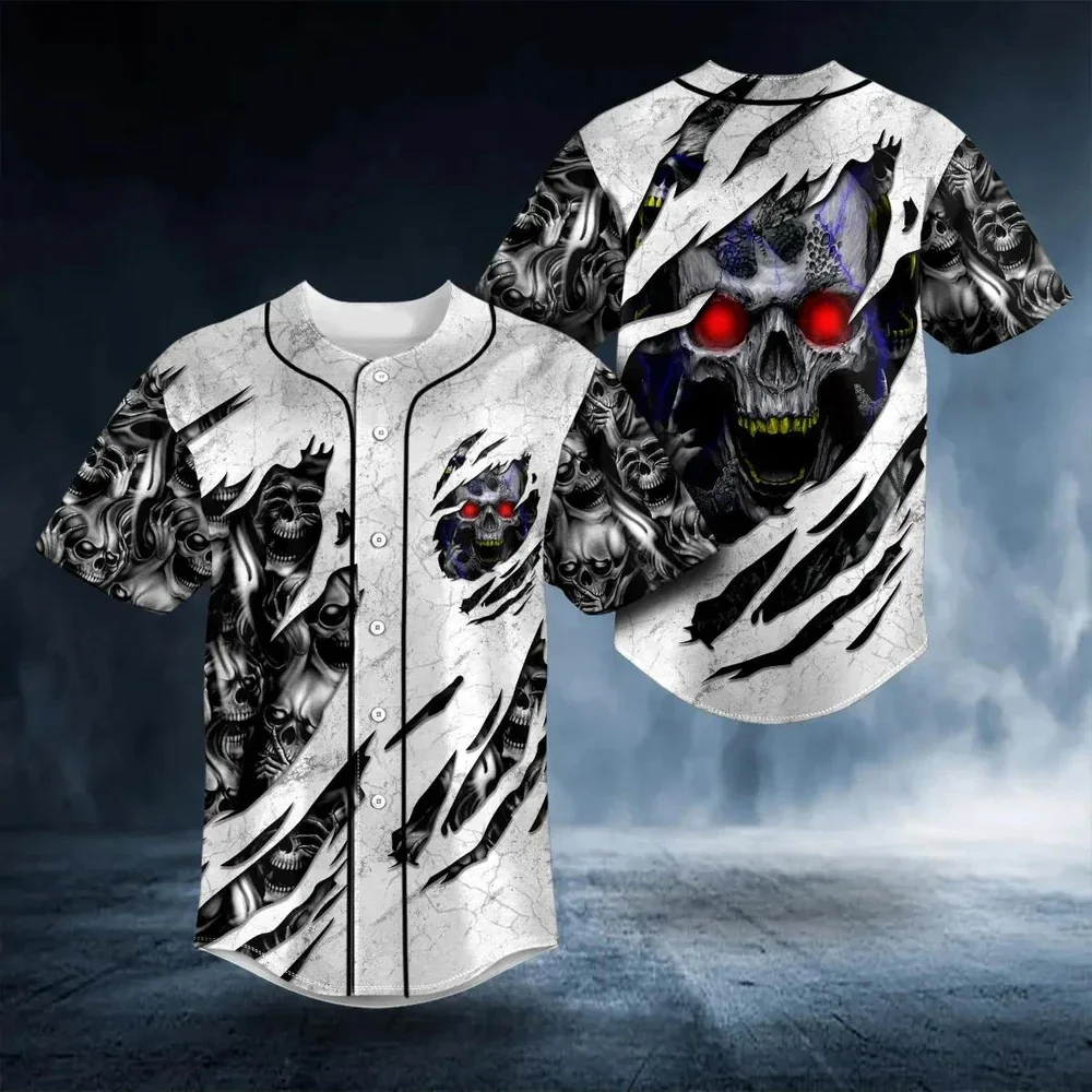 PLstar Cosmos Death Devil Blood Skull Pattern 3D All Over Printed Men's Baseball Jersey Unisex Casual Baseball Shirt BQS15 - imagen 5
