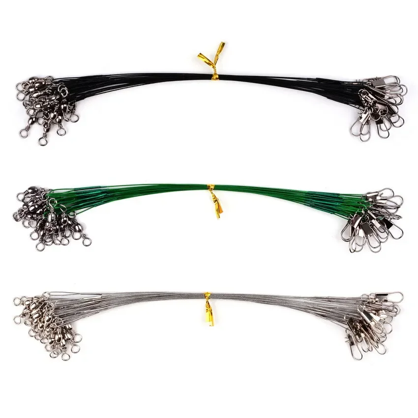 20 pzas/lote 15 cm/20 cm/25 cm/30 cm 3 colores líder de alambre de acero con hilo de pescar giratorio antimordida accesorio de pesca correa Olta Leadcore - imagen 2