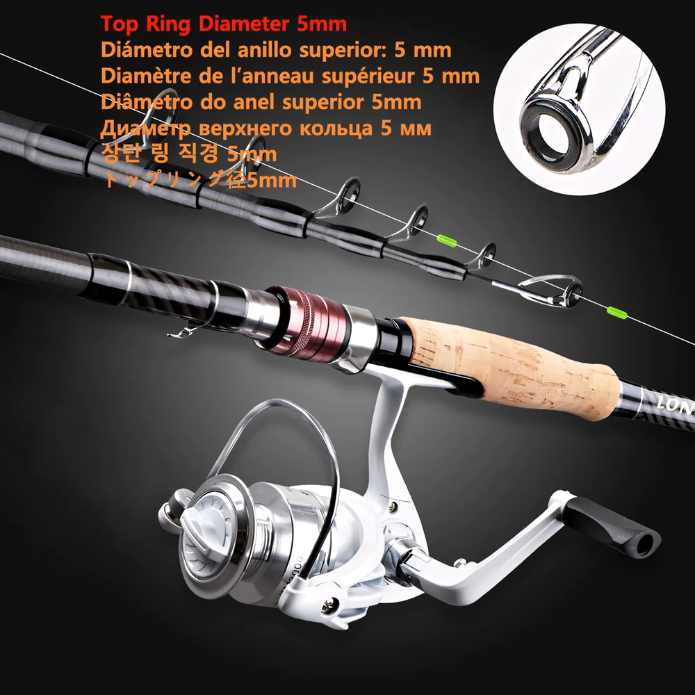 Caña de pescar de 11 libras, caña de señuelo telescópica de fibra de carbono, caña de pescar de trucha de lubina de carpa portátil, cañas de fundición de spinning M ultraligeras - imagen 5