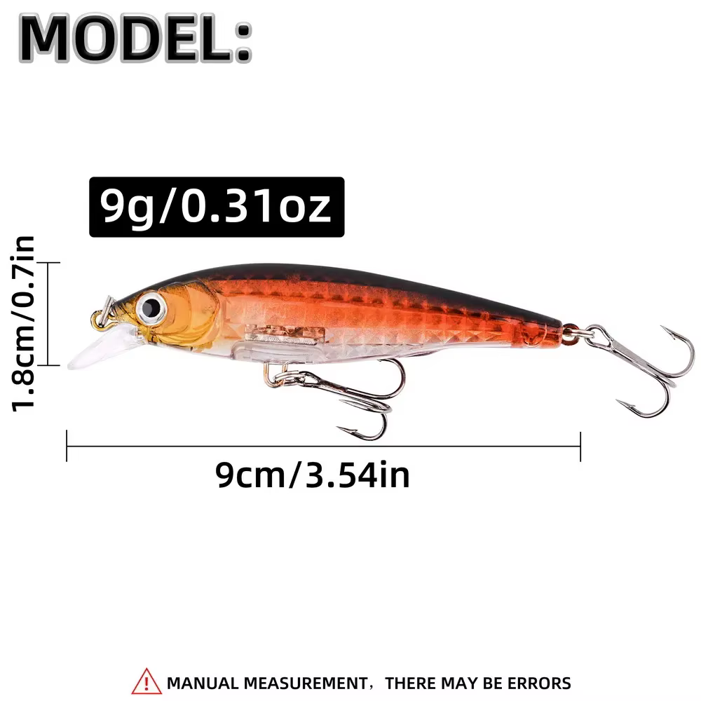 1 Uds. Señuelo de Pesca láser 9cm/9g Minnow Crankbait Wobblers ojos 3D perca cebo Artificial Lucio carpa cebo de natación Pesca - imagen 5