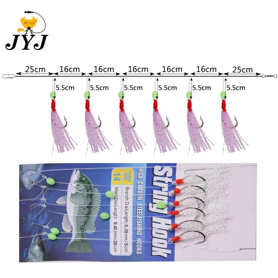 JYJ-1 bolsa de anzuelos para aparejos giratorios, aparejo de cuerda de pesca sabiki con 6 brazos para cebo de salmón y caballa - imagen 4