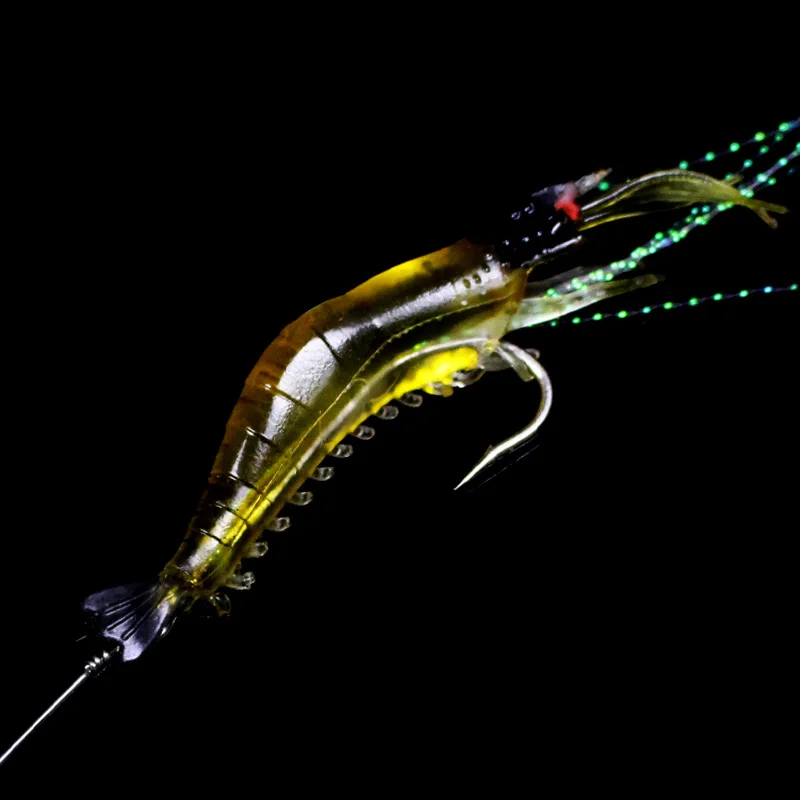 3 unids/lote señuelos de camarones artificiales luminosos 3 colores 9cm 6g señuelo suave cebo de silicona largo alambre de acero inoxidable barril giratorio B268 - imagen 4