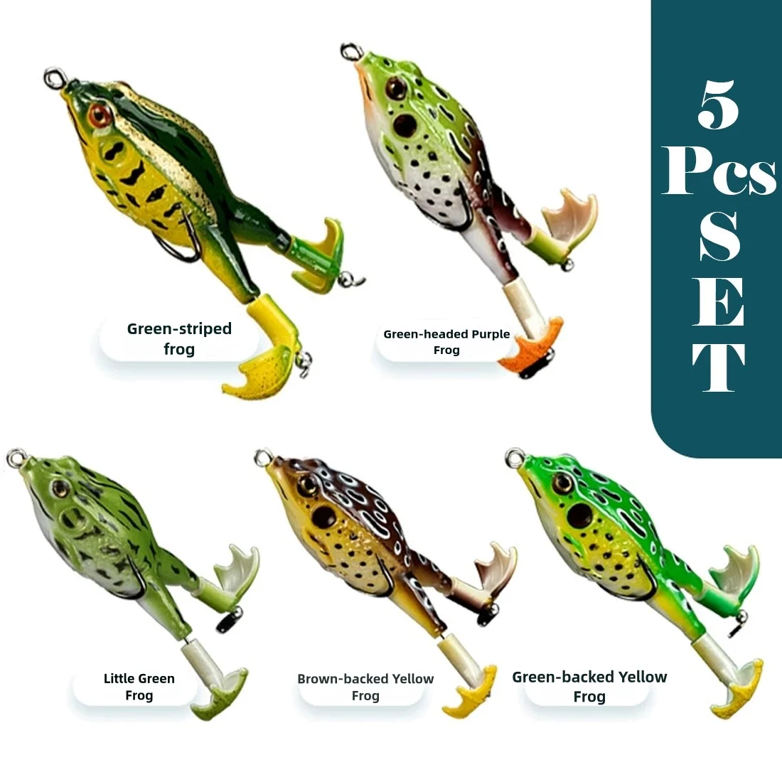 5 uds 9,2 cm/13,2g Señuelos de rana de pesca señuelo de superficie Señuelos de pesca lubina PVC cola de horquilla Rana cebo Artificial suave sin malezas de agua dulce - imagen 2