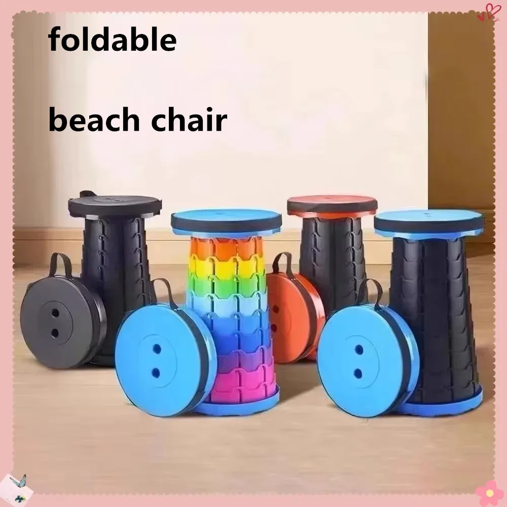 Silla telescópica plegable de plástico portátil para exteriores con forma compacta ajustable, perfecta para pescar en playas y acampar