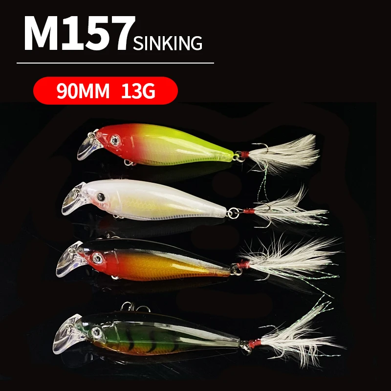 Señuelos de pesca de pececillo que se hunden, anzuelo de plumas para perca de lubina, cebo Artificial, Crankbait Wobbler Swimbait, equipo de pesca, 90mm, 12g - imagen 3