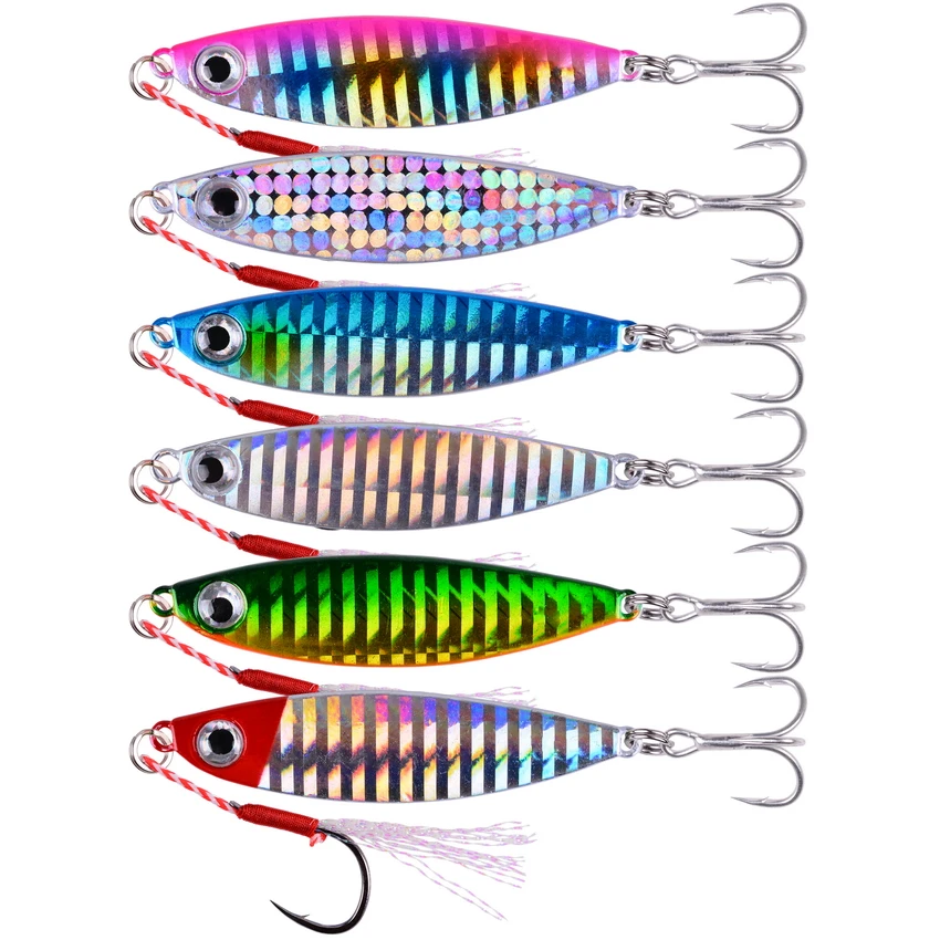 Señuelo de Metal para pesca Vertical, plantilla de fundición larga de diamante, pesca de agua salada, pesca de Surf, caballa, Pesca de Mar, curricán, 6 piezas - imagen 3
