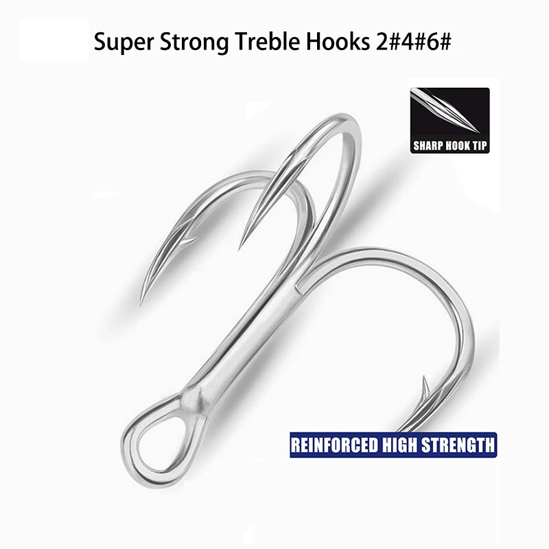 Anzuelos triples de acero al carbono para pesca, aparejos afilados de púas para agua salada, 20 piezas, 2 #4 #6 # - imagen 3